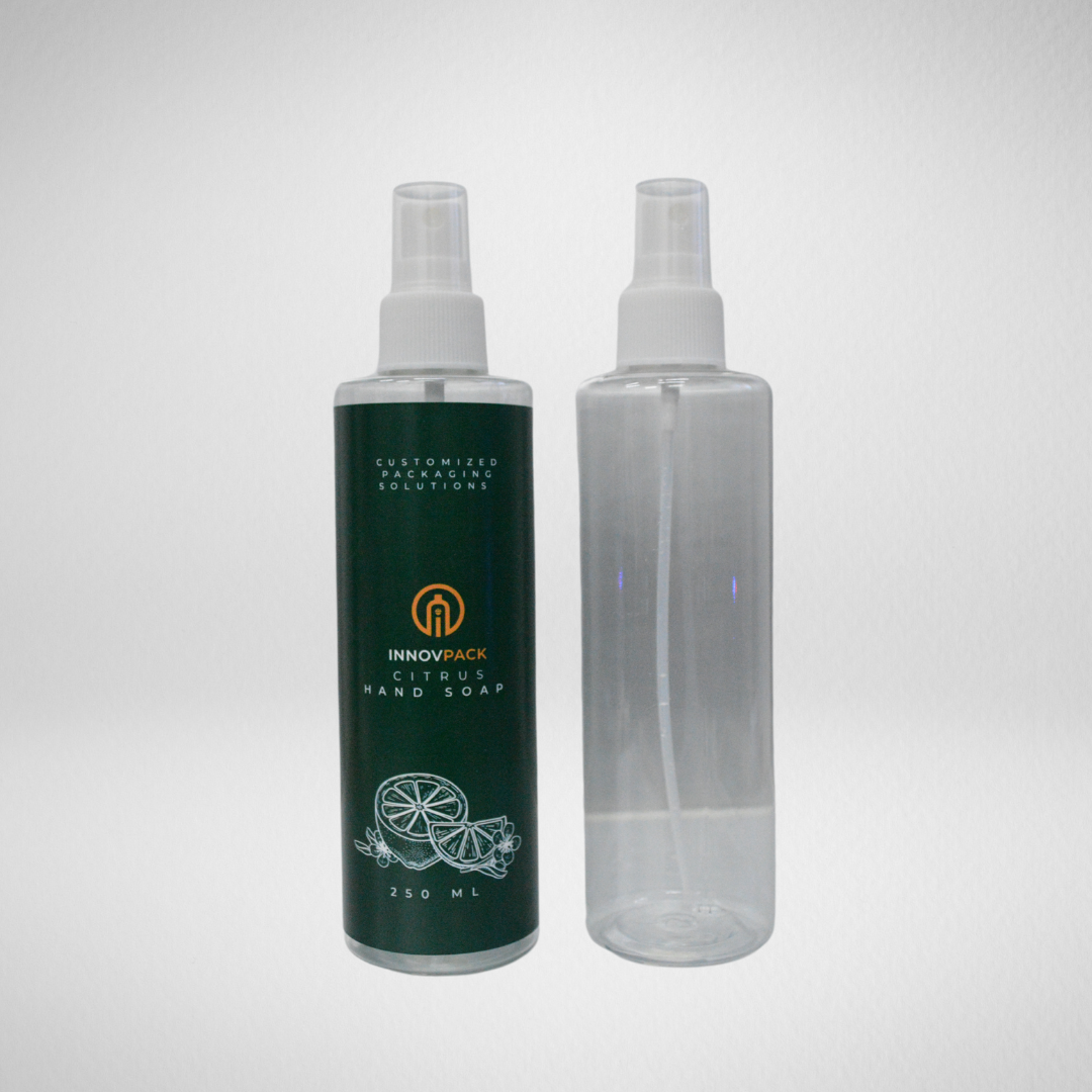 265 PCS 250ML CYLINDRICAL CLEAR PET BOTTLE + WHITE MIST SPRAY Default Title