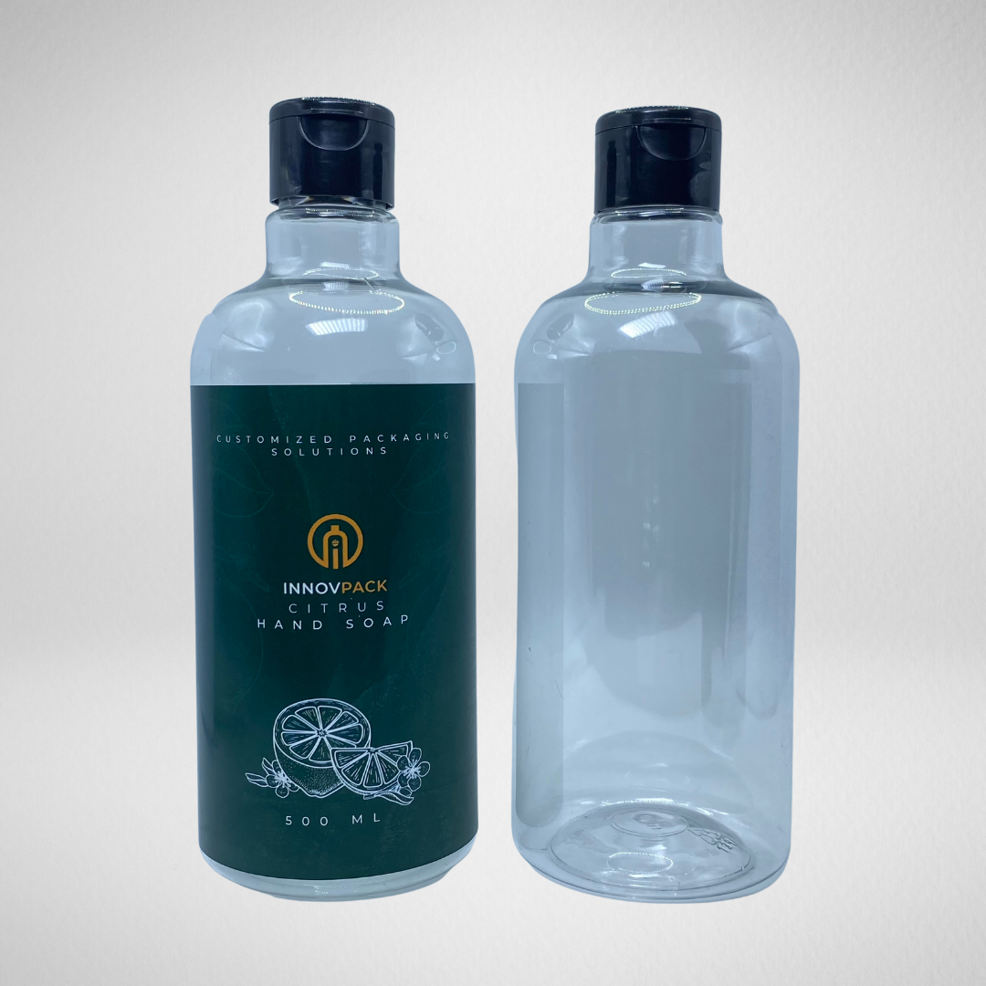 136 PCS 500ML DROPPER ROUND CLEAR PET BOTTLE + BLACK FLIP TOP CAP