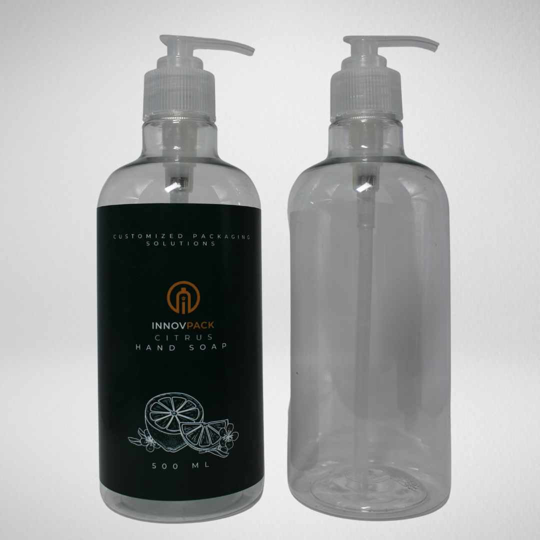 136 PCS 500ML DROPPER ROUND CLEAR PET BOTTLE + TRANSLUCENT LOTION PUMP Default Title