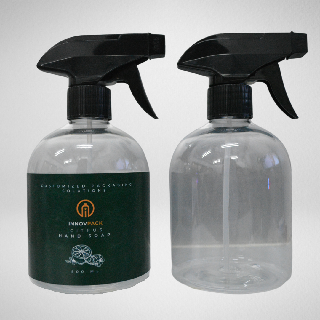 103 PCS 500ML BELL ROUND CLEAR PET BOTTLE + BLACK REGULAR TRIGGER SPRAY Default Title