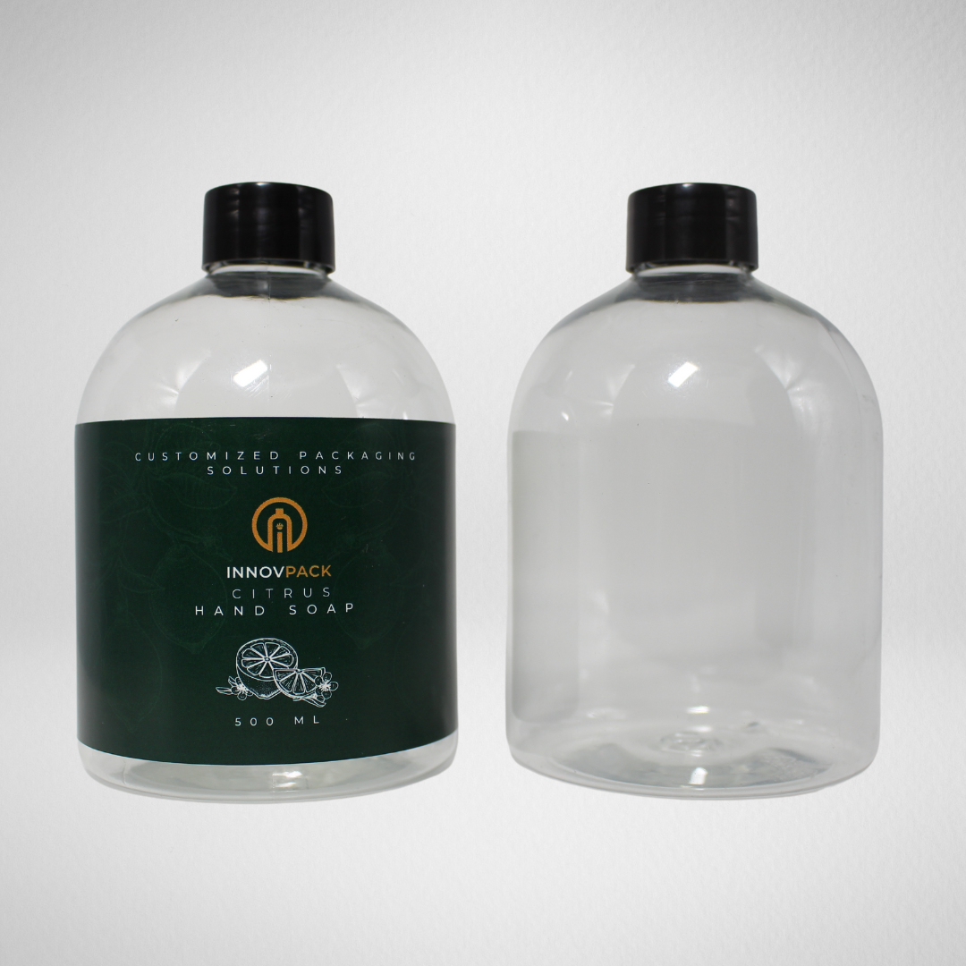 103 PCS 500ML BELL ROUND CLEAR PET BOTTLE + BLACK SCREW CAP Default Title