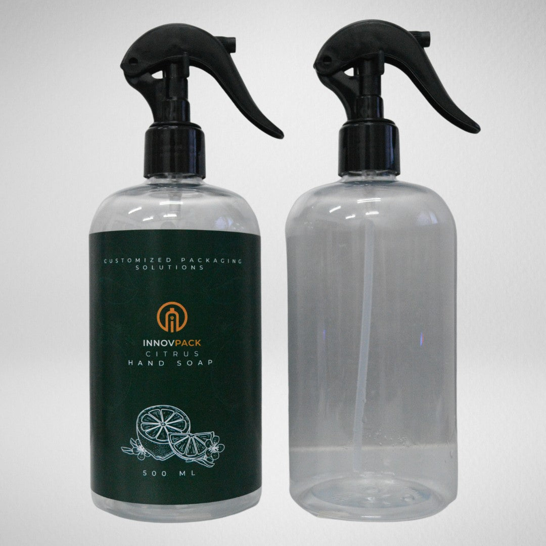 136 PCS 500ML BOSTON ROUND CLEAR PET BOTTLE + BLACK MINI TRIGGER SPRAY Default Title