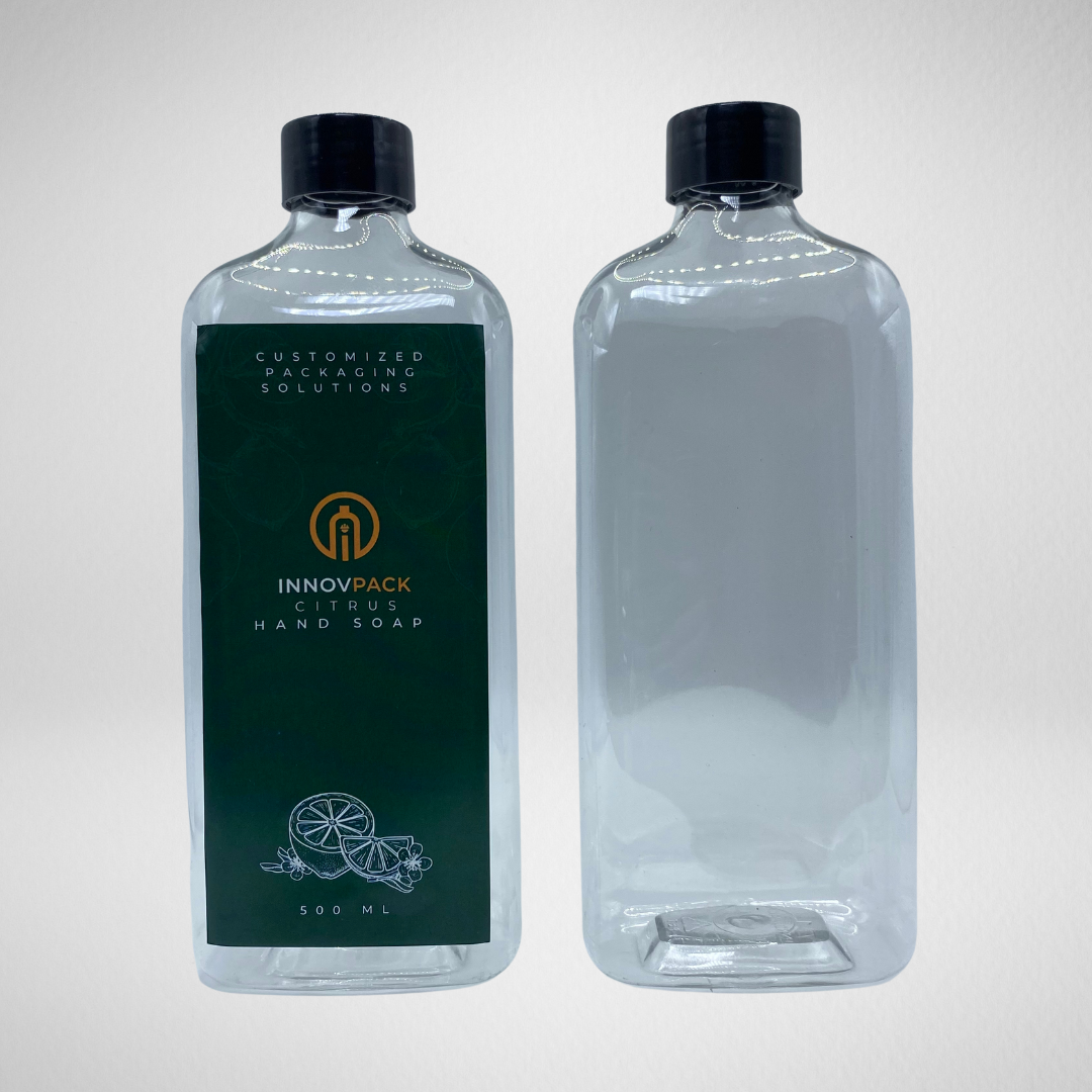 160 PCS 500ML RECTANGLE CLEAR PET BOTTLE + BLACK SCREW CAP Default Title