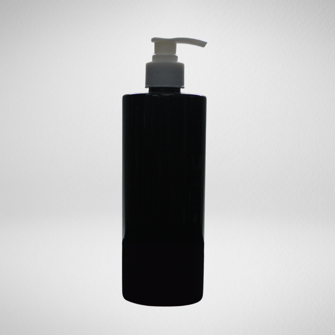145 PCS 500ML CYLINDRICAL BLACK PET BOTTLE + WHITE LOTION PUMP