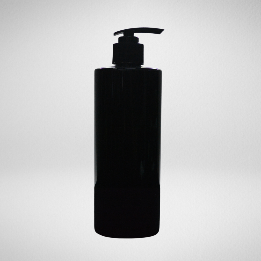 145 PCS 500ML CYLINDRICAL BLACK PET BOTTLE + BLACK LOTION PUMP