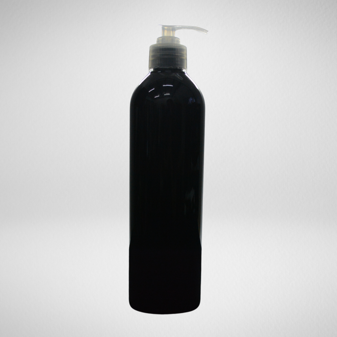 162 PCS 500ML COSMO ROUND BLACK PET BOTTLE + TRANSLUCENT LOTION PUMP