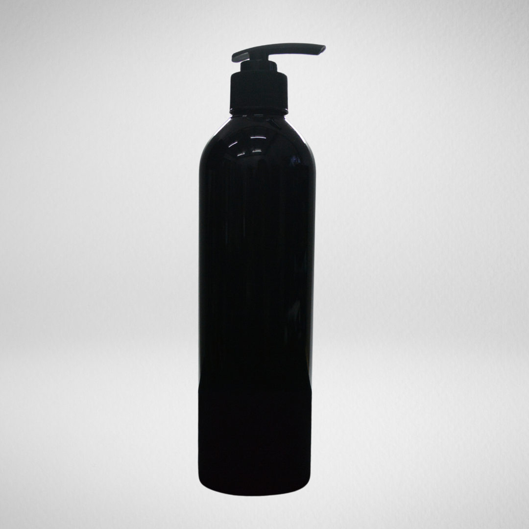 162 PCS 500ML COSMO ROUND BLACK PET BOTTLE + BLACK LOTION PUMP